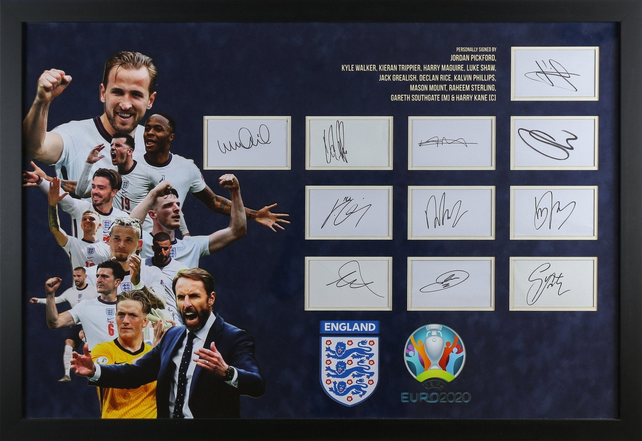 Euro 2020 11 Signed England White Card Framed Display - Memorabilia Framers Shop